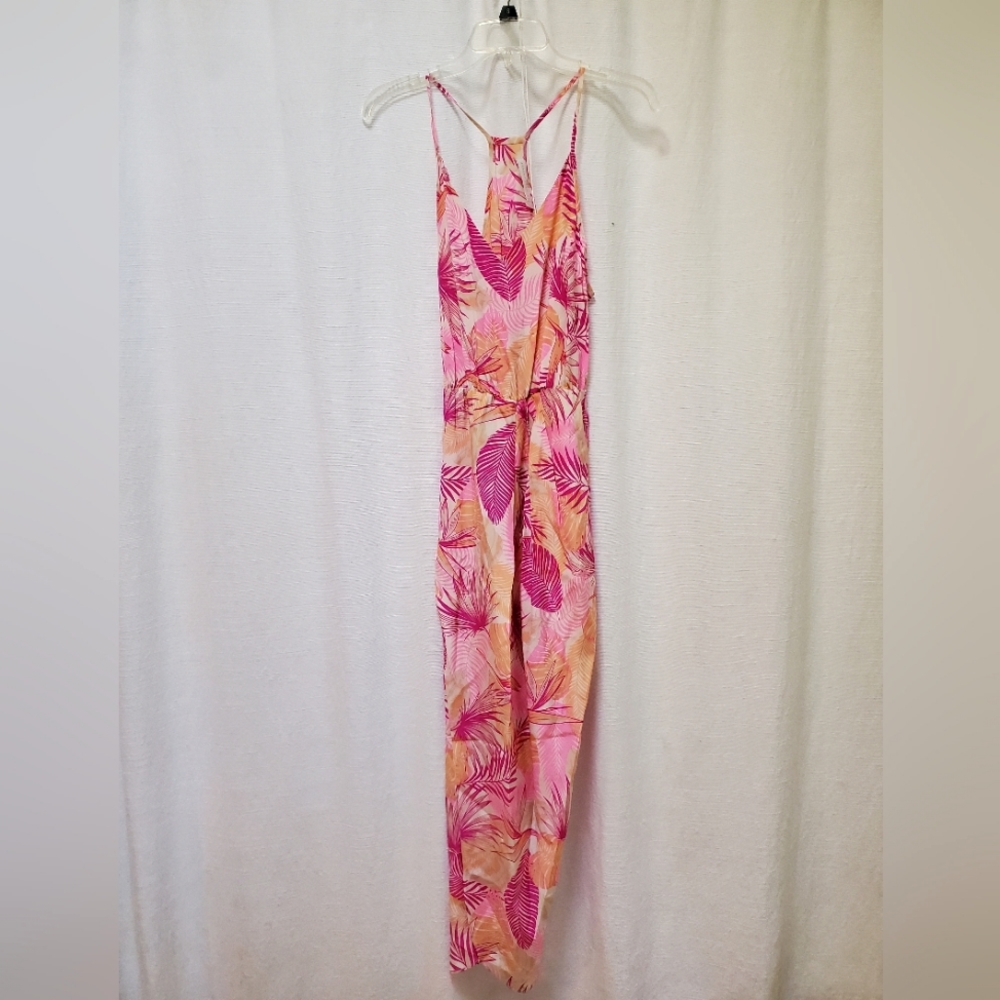 Amanda Uprichard Silk Maxi Dress Pink Palm Leaves